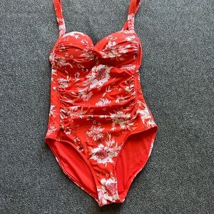 Niptuck Swim Red Orange Floral One Piece Swimsuit Size 6
